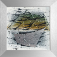 20 x 20 cm, rám 25 x 25 cm,  kombinovaná technika na desce - akryl + plátkový kov